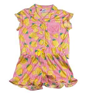 BETSEY JOHNSON Pajamas Girls Size 6 6X Pink Hustle Lemon Stripe 2 Pc Luv Betsey